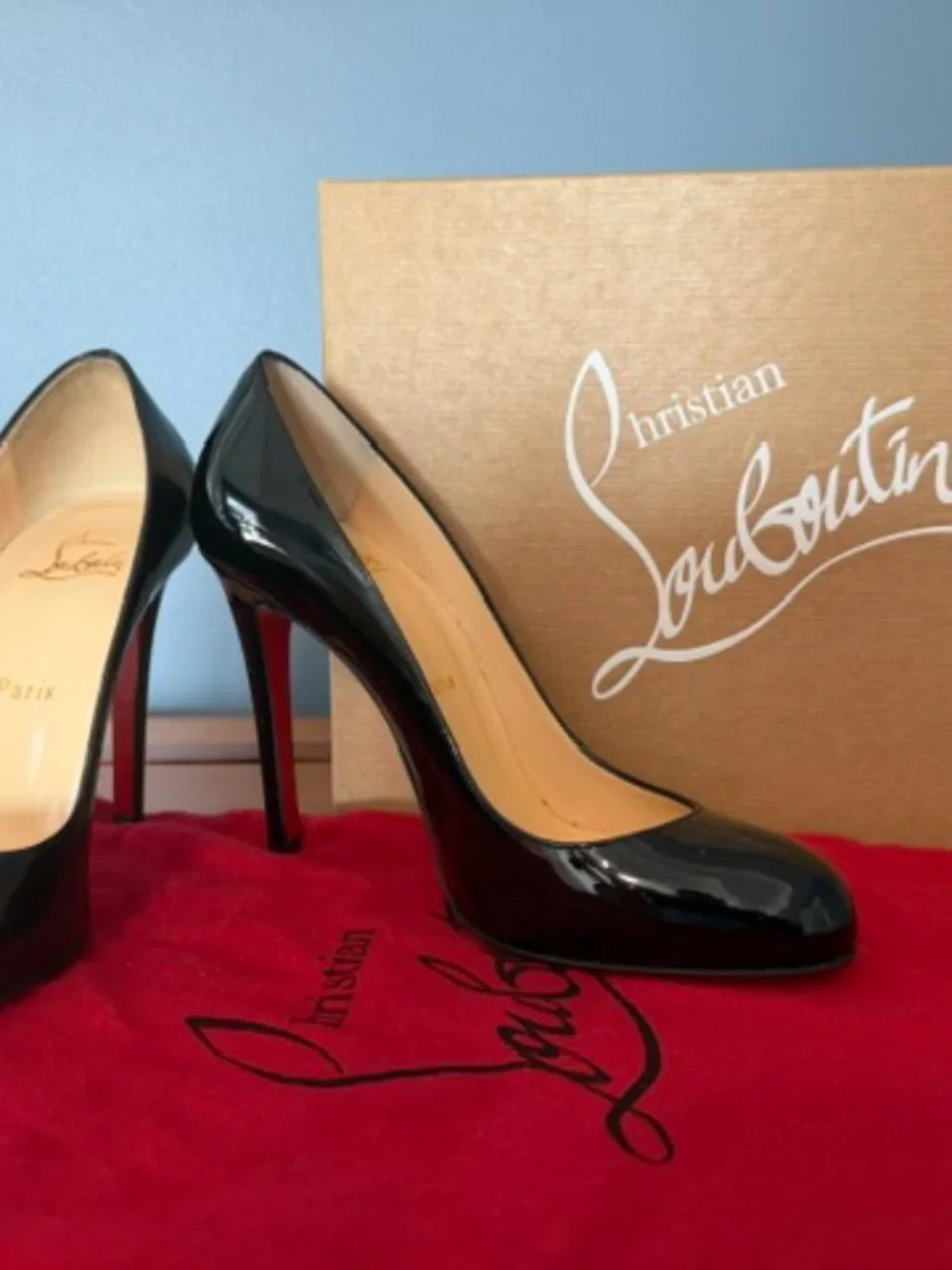 Christian Louboutin Fifille 100 Black Patent Pumps EU 37 US 7